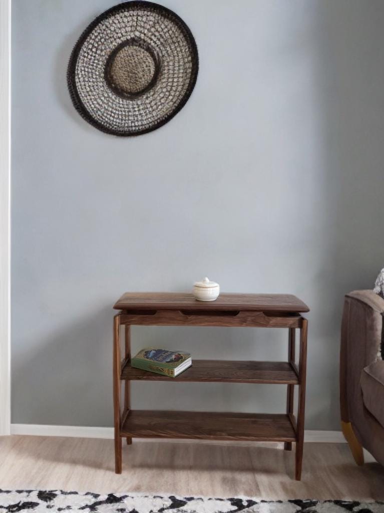Floating Black Walnut Shelf – Mid Century Modern Solid Wood Wall Shelf, Handmade Minimalist Display for Entryway or Living Room - The Horizon