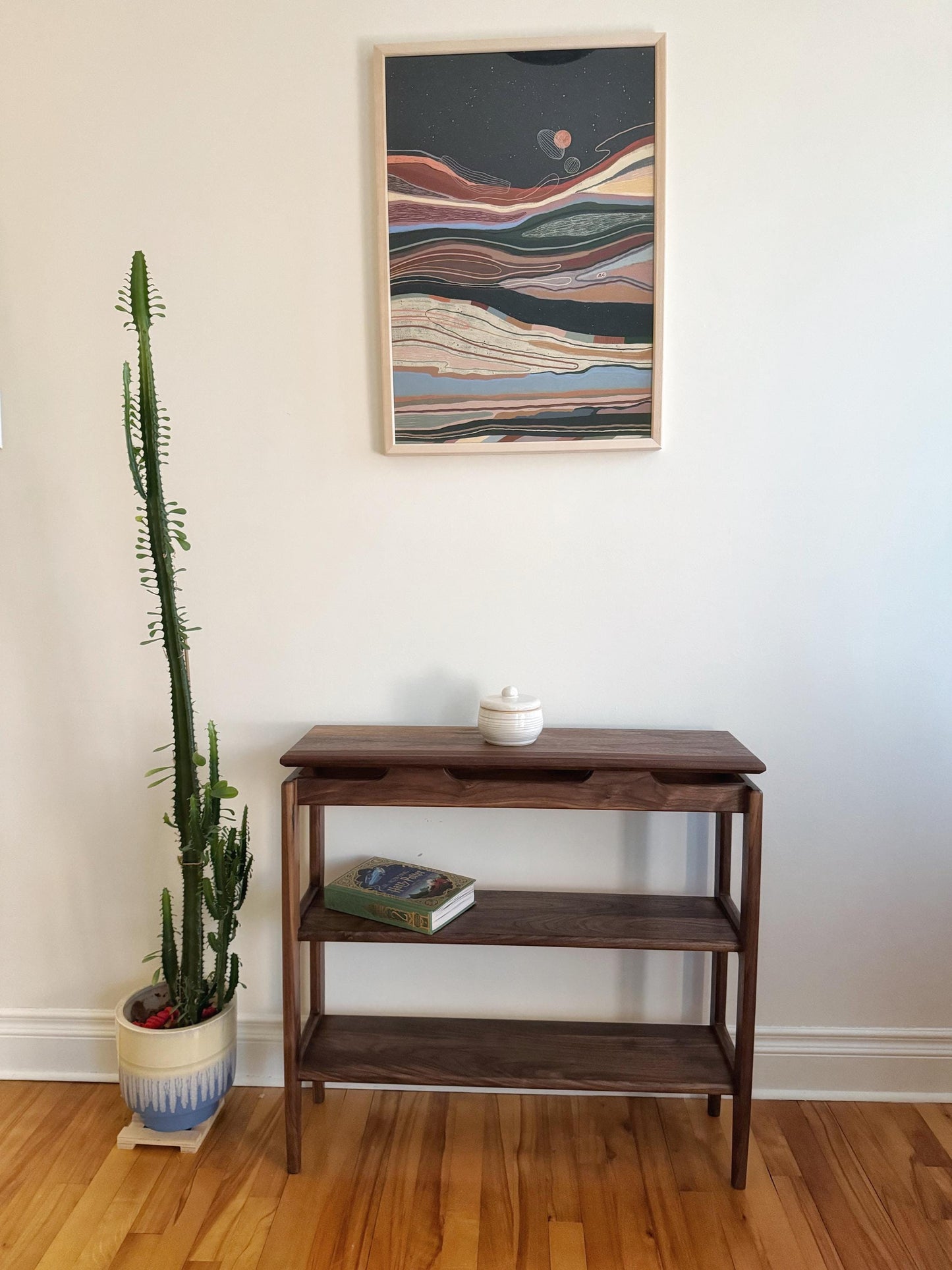 Floating Black Walnut Shelf – Mid Century Modern Solid Wood Wall Shelf, Handmade Minimalist Display for Entryway or Living Room - The Horizon