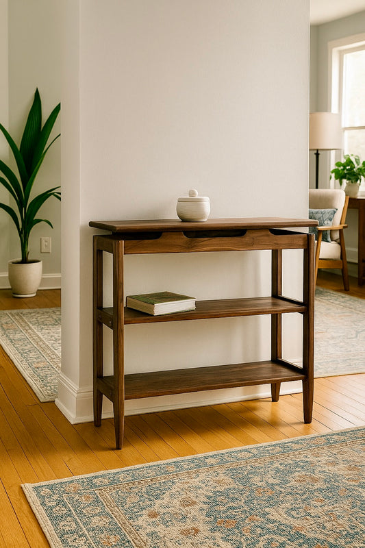 Floating Black Walnut Shelf – Mid Century Modern Solid Wood Wall Shelf, Handmade Minimalist Display for Entryway or Living Room - The Horizon