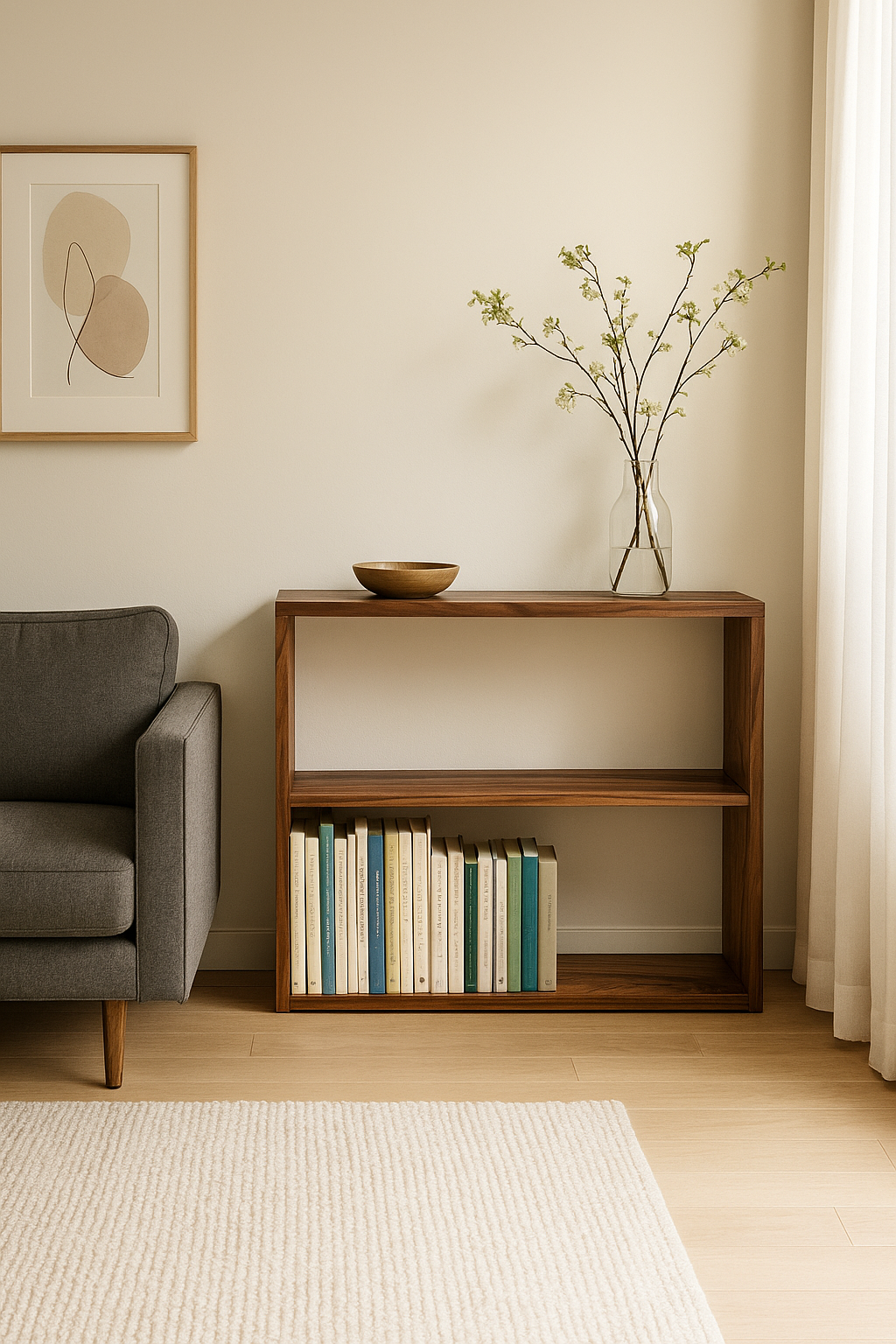 The Linea – Solid Black Walnut Narrow Bookcase