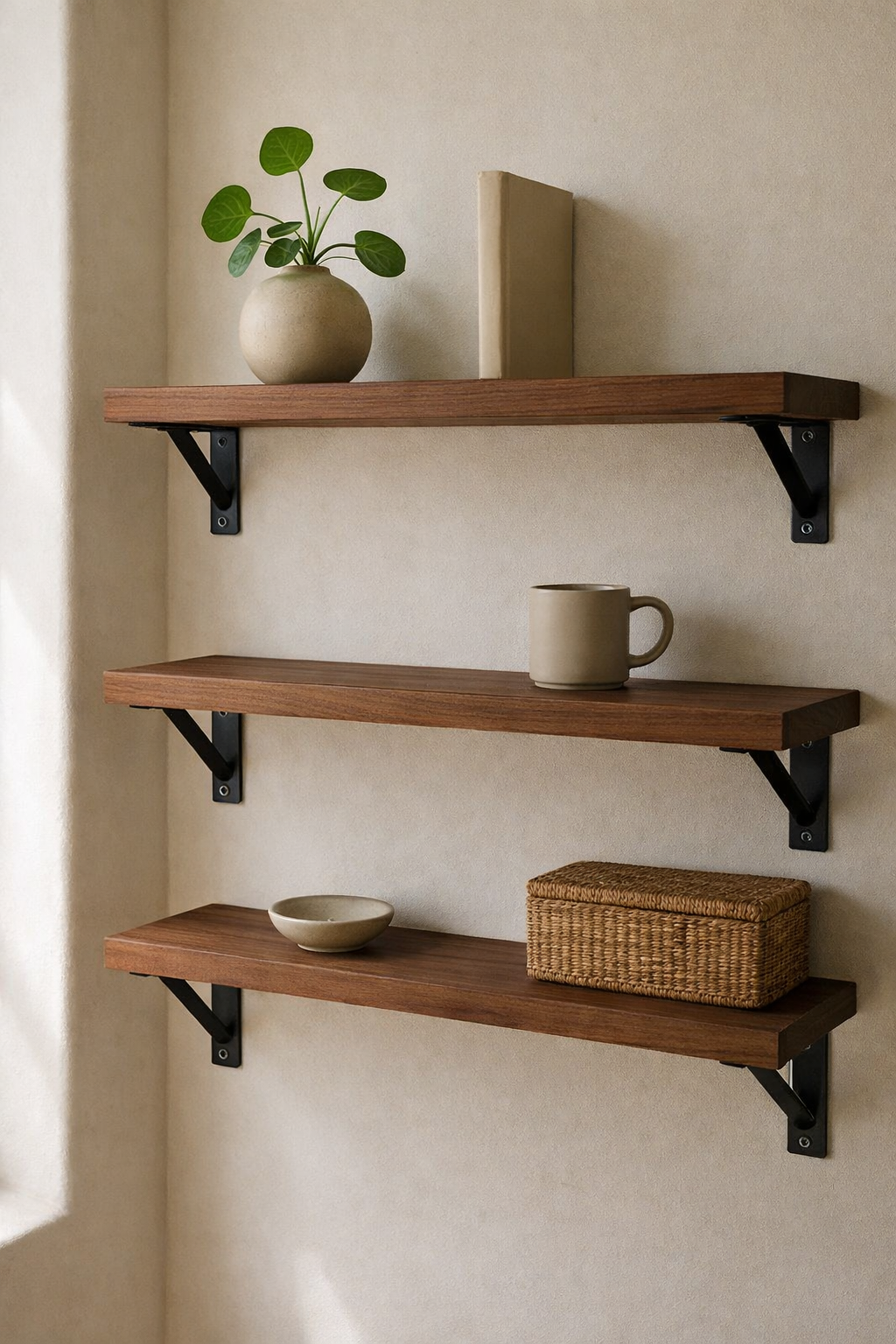 Black Walnut Wall Shelf – Minimalist Solid Wood Plank for Wall Shelves, Quebec Made