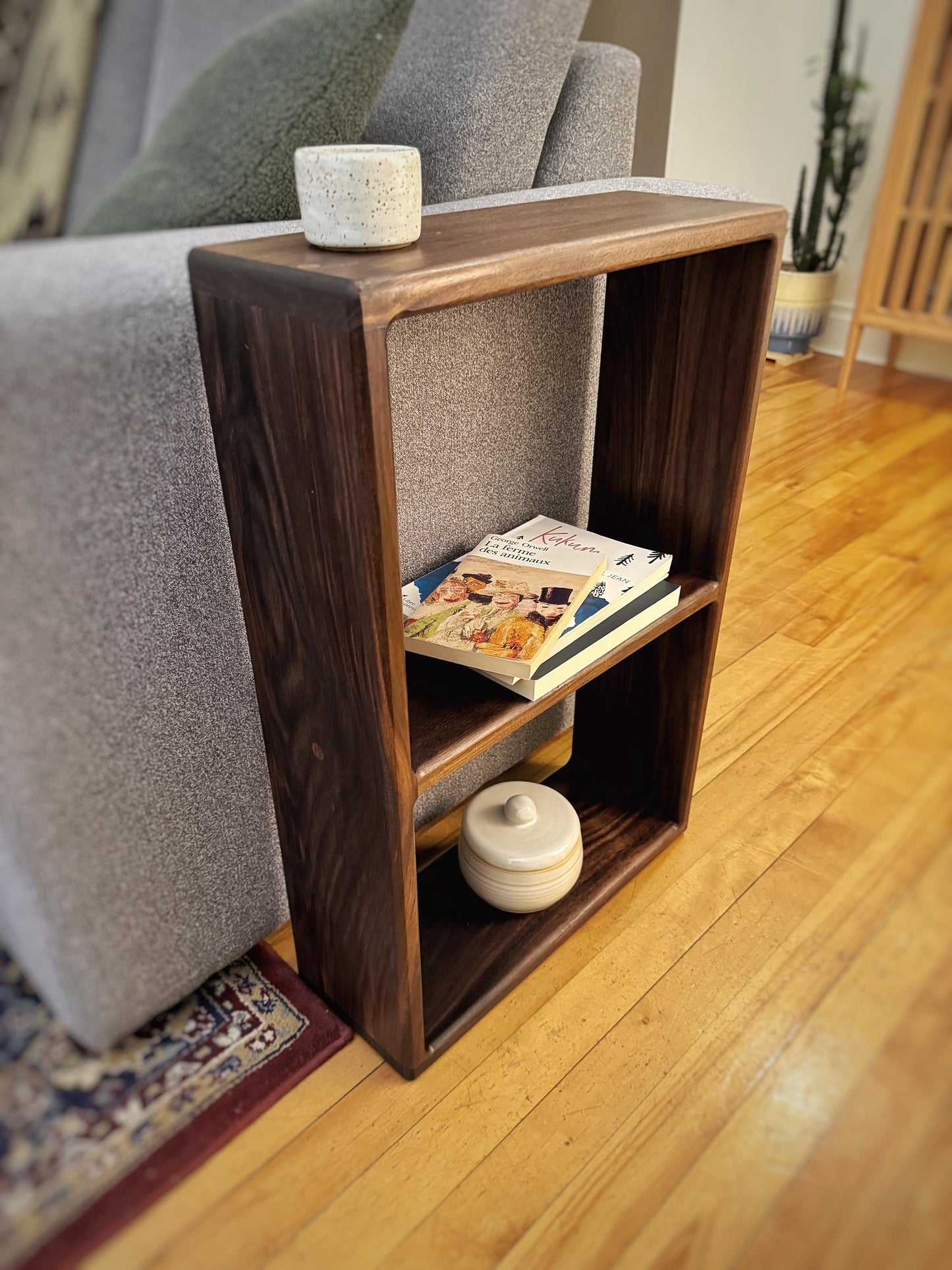 Handcrafted Black Walnut Bookcase – Mid-Century Modern Elegance