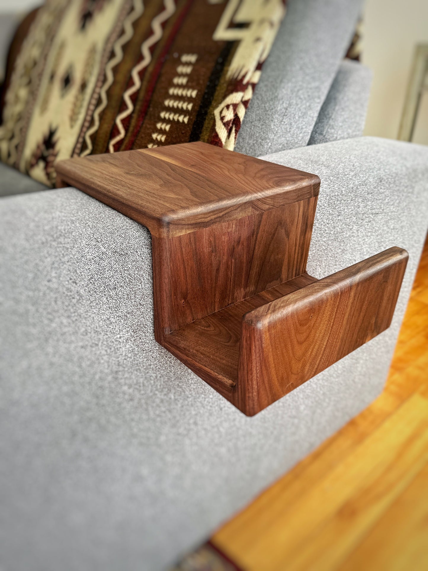 Black Walnut - Couch Arm Rest Table with Magazine Stand
