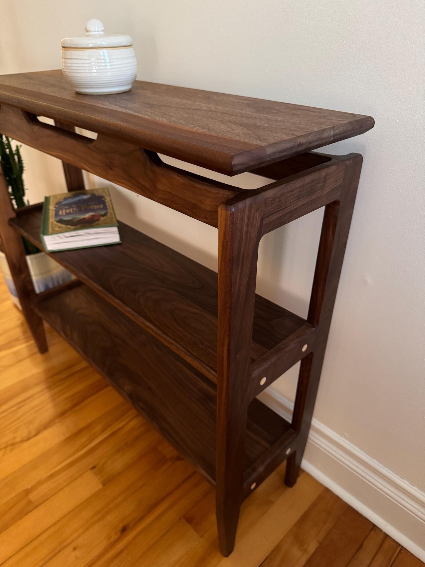 Floating Black Walnut Shelf – Mid Century Modern Solid Wood Wall Shelf, Handmade Minimalist Display for Entryway or Living Room - The Horizon