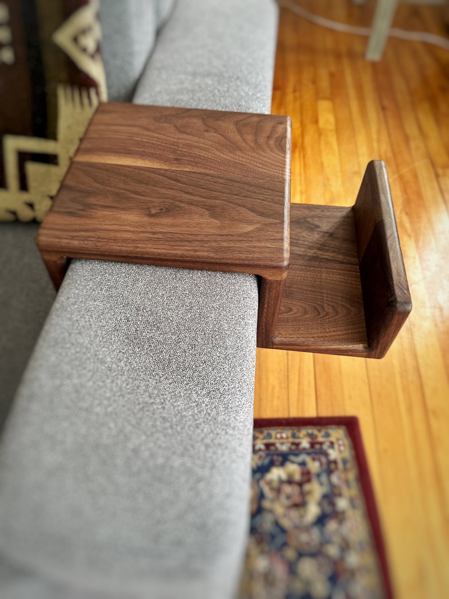 Black Walnut - Couch Arm Rest Table with Magazine Stand