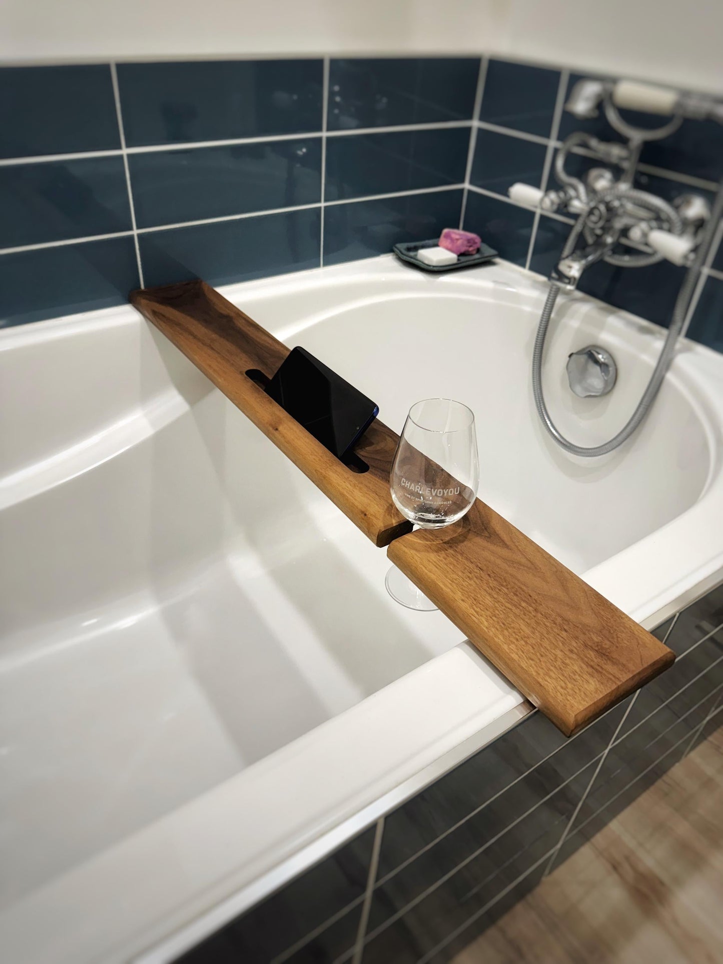 Black Walnut minimalist bath caddy - Bath tray
