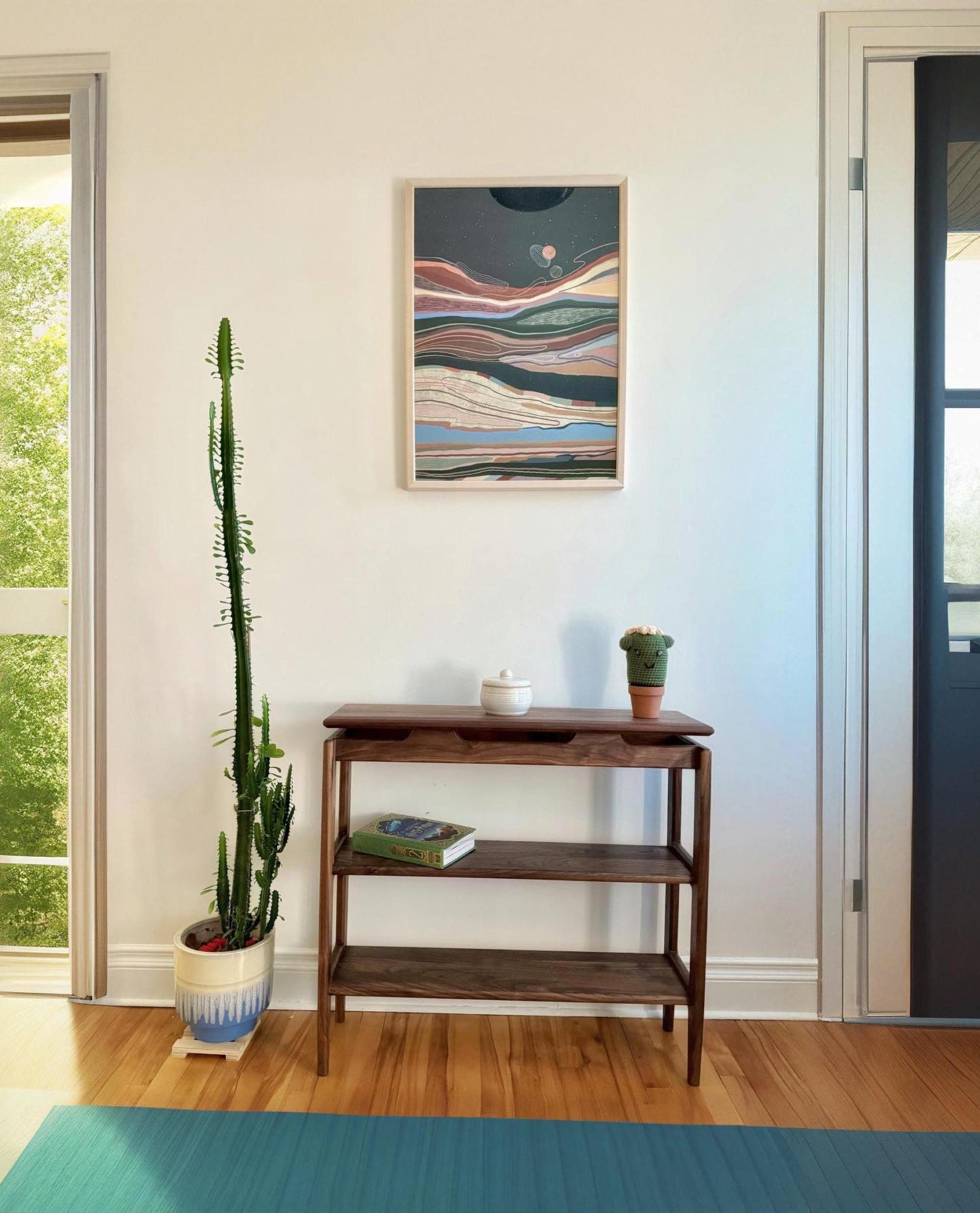 Floating Black Walnut Shelf – Mid Century Modern Solid Wood Wall Shelf, Handmade Minimalist Display for Entryway or Living Room - The Horizon