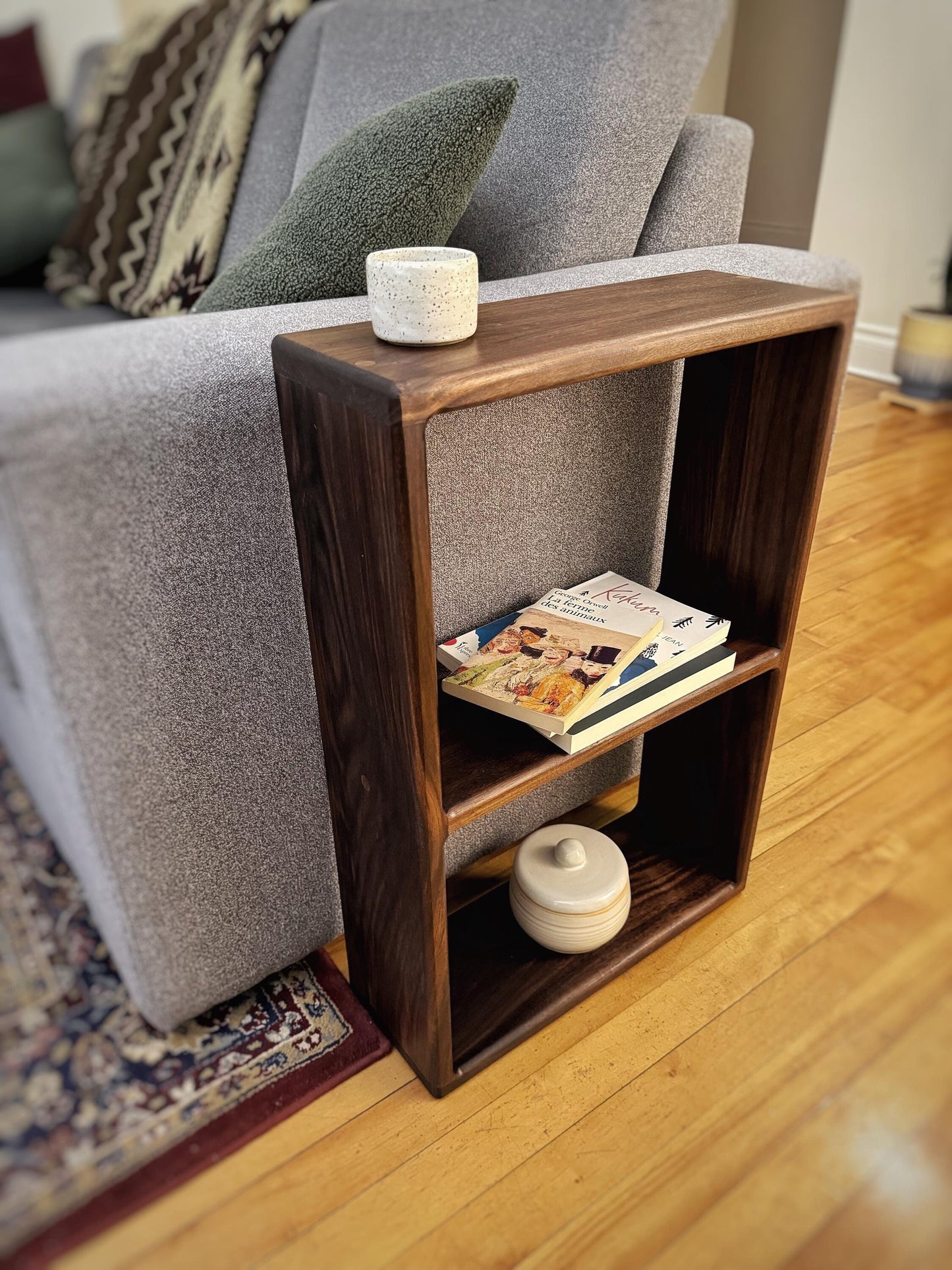 Handcrafted Black Walnut Bookcase – Mid-Century Modern Elegance