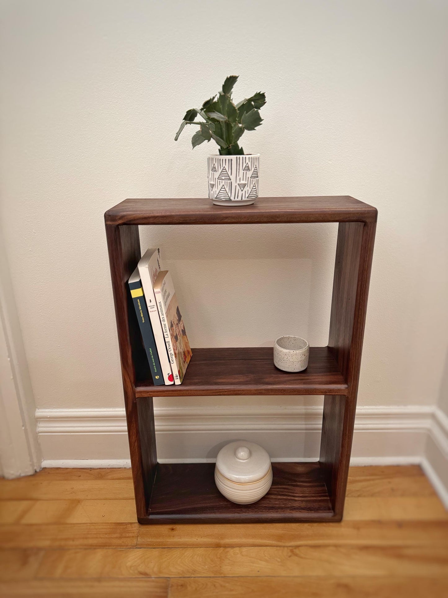 Handcrafted Black Walnut Bookcase – Mid-Century Modern Elegance