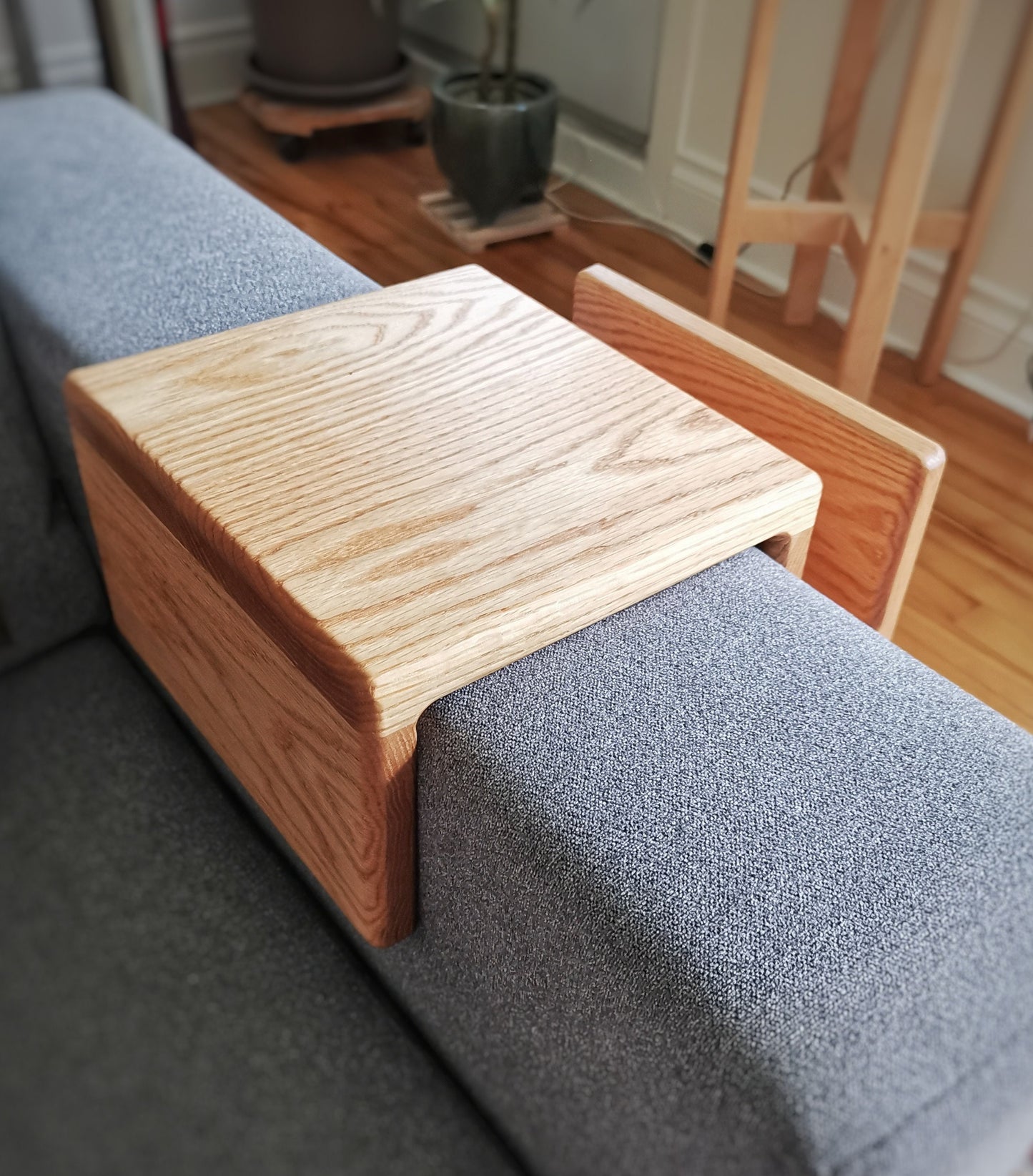 Couch Arm Rest Table with Magazine Stand - Red Oak version