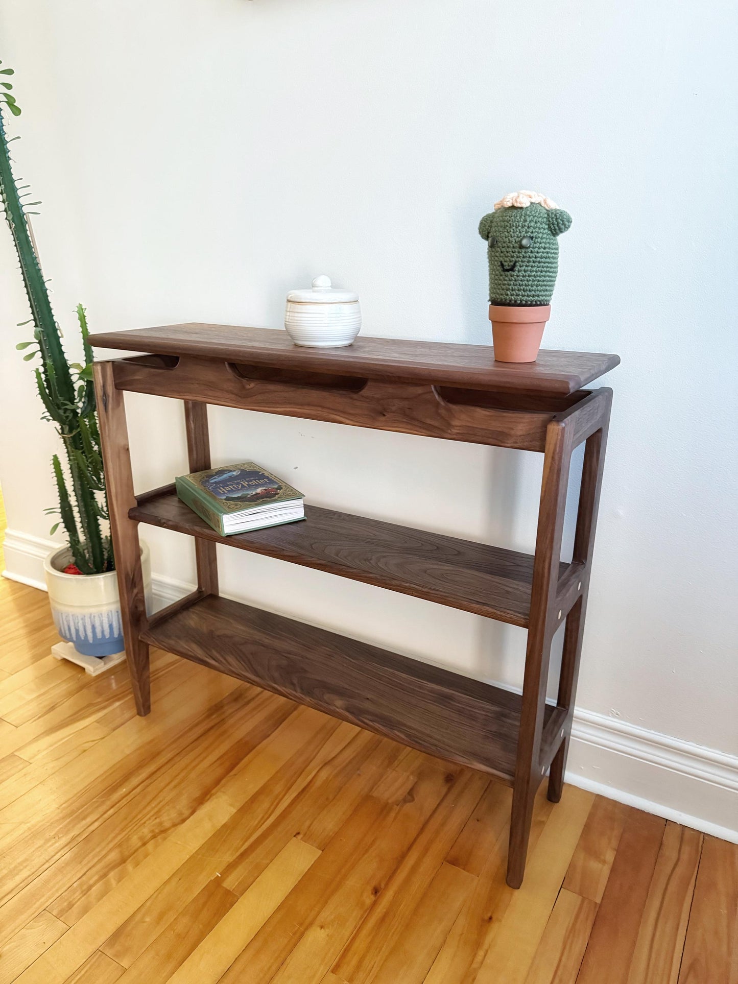 Floating Black Walnut Shelf – Mid Century Modern Solid Wood Wall Shelf, Handmade Minimalist Display for Entryway or Living Room - The Horizon