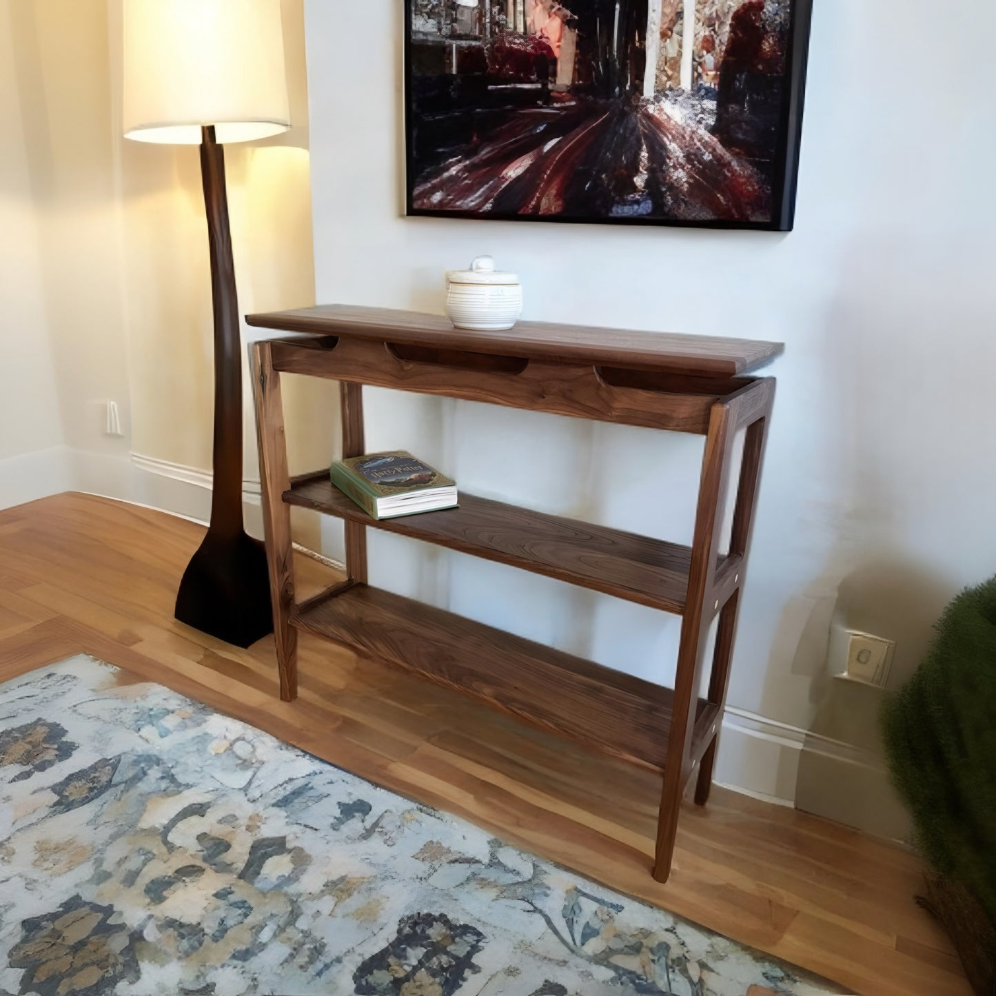 Floating Black Walnut Shelf – Mid Century Modern Solid Wood Wall Shelf, Handmade Minimalist Display for Entryway or Living Room - The Horizon