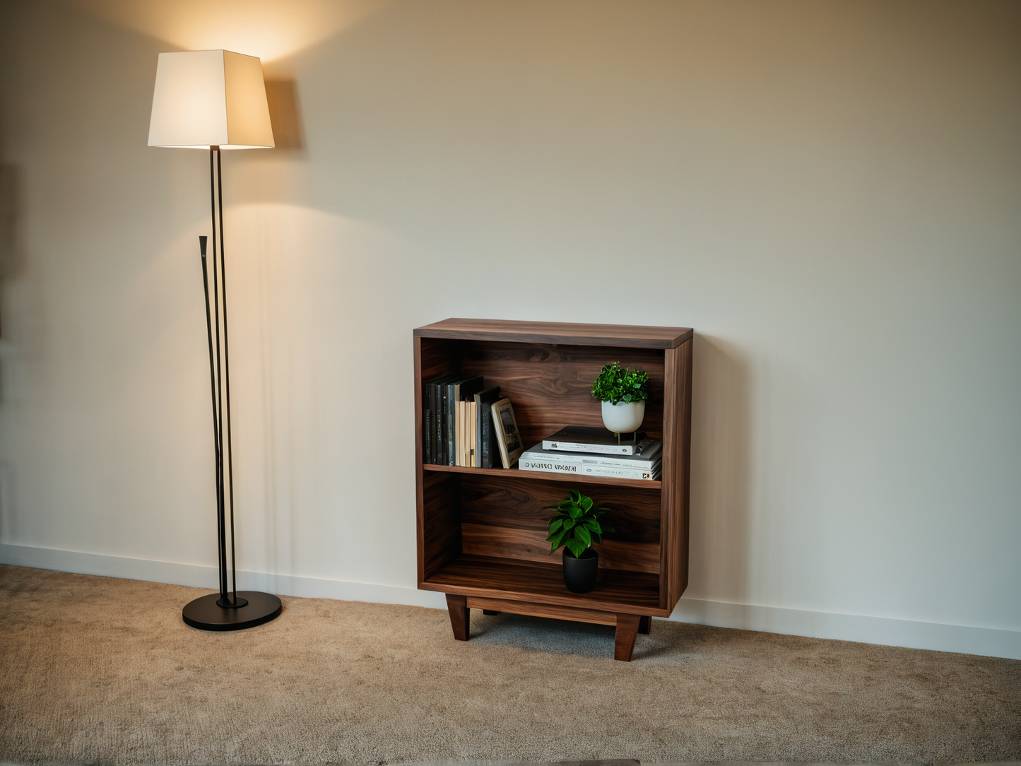The Elmwood – Minimalist Black Walnut Console - Bookshelf