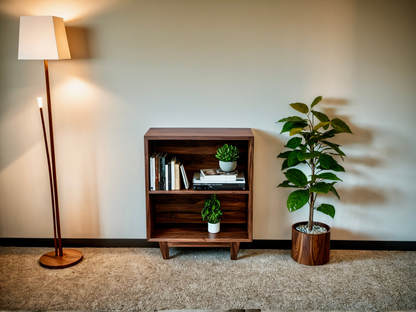 The Elmwood – Minimalist Black Walnut Console - Bookshelf