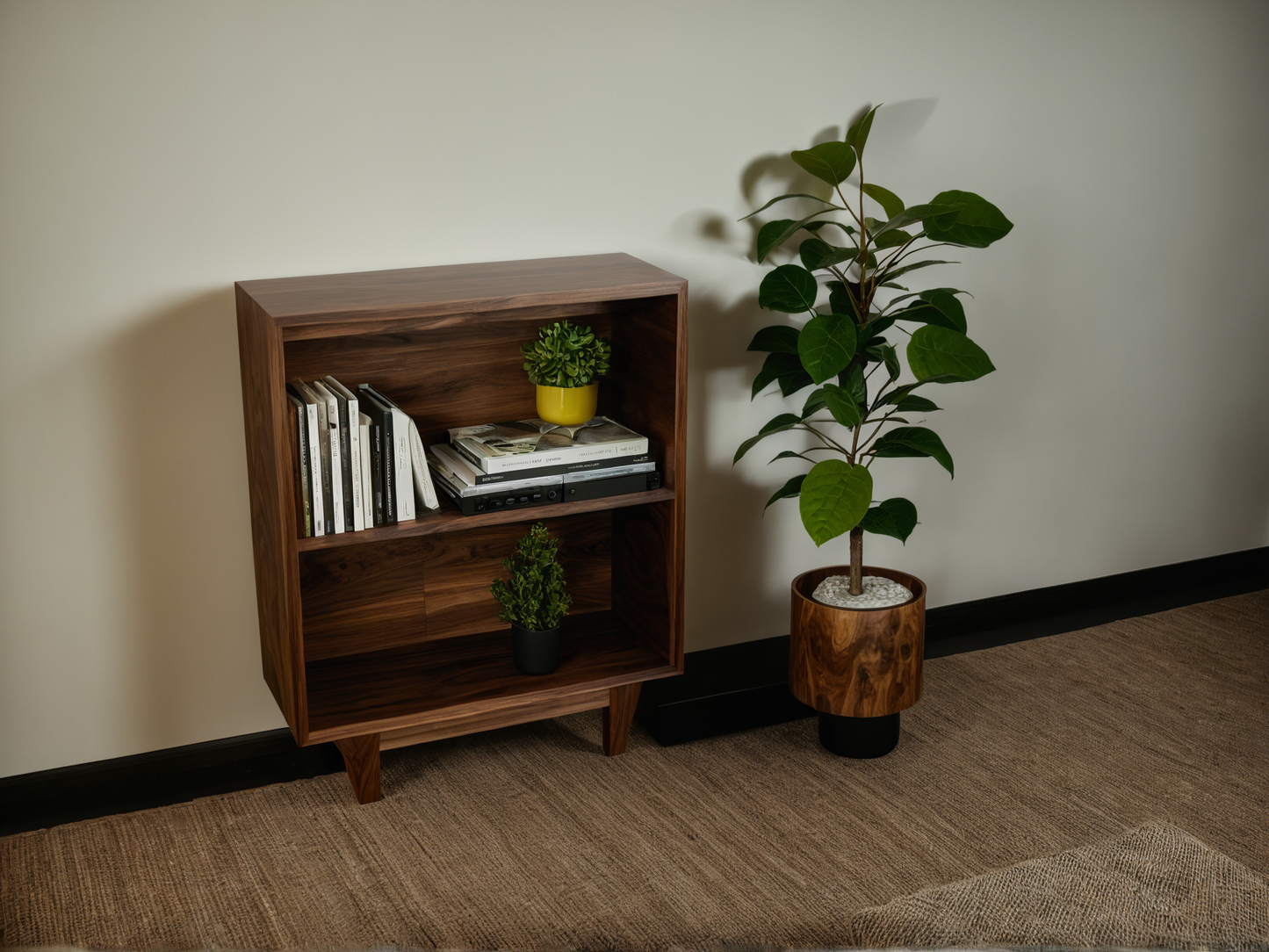 The Elmwood – Minimalist Black Walnut Console - Bookshelf