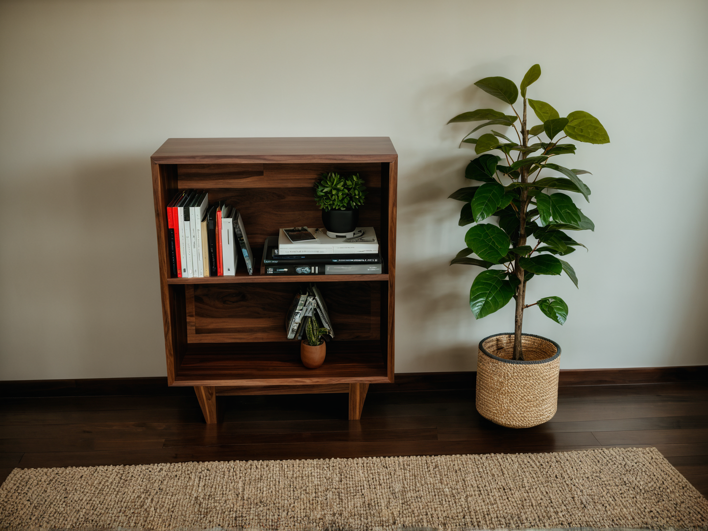 The Elmwood – Minimalist Black Walnut Console - Bookshelf