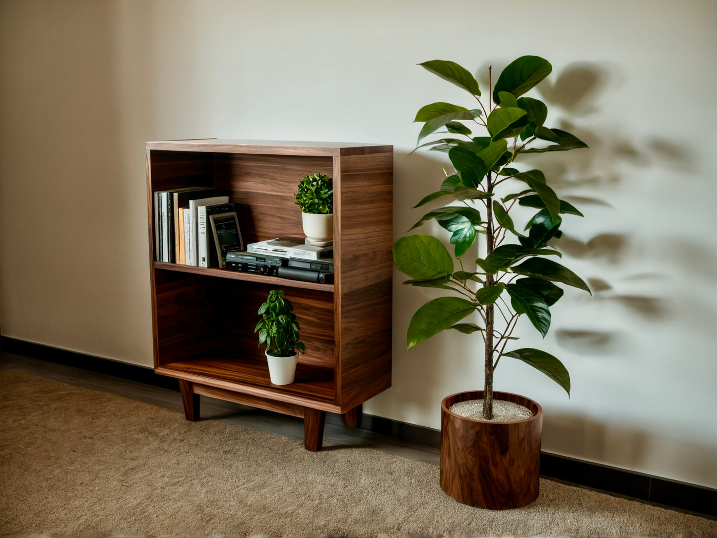 The Elmwood – Minimalist Black Walnut Console - Bookshelf