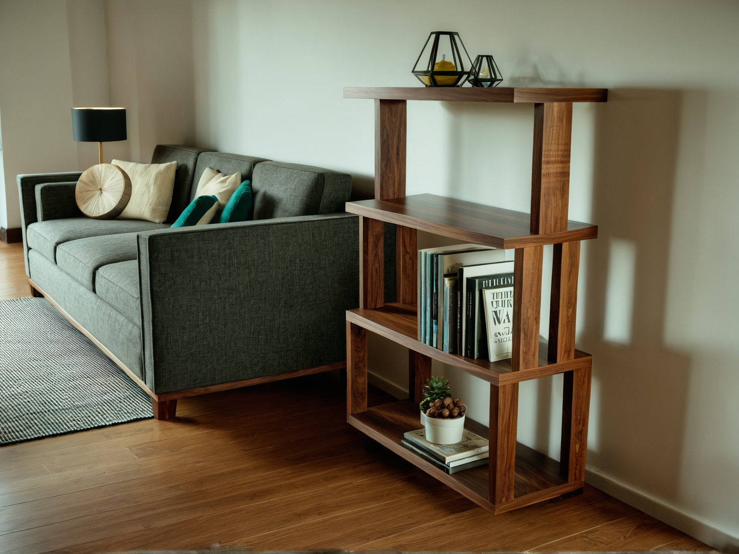 The Strata – Solid Black Walnut Bookshelf