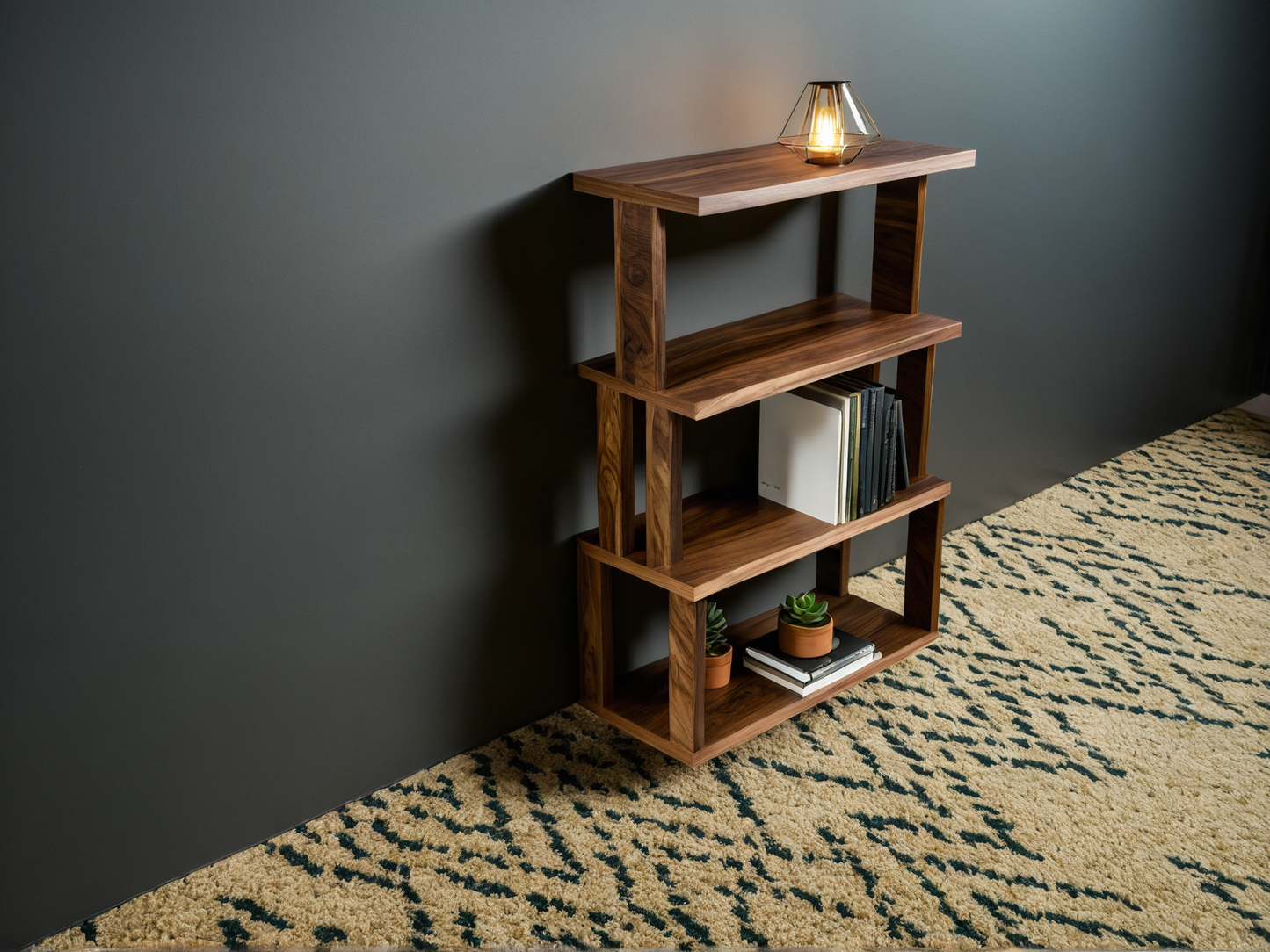 The Strata – Solid Black Walnut Bookshelf