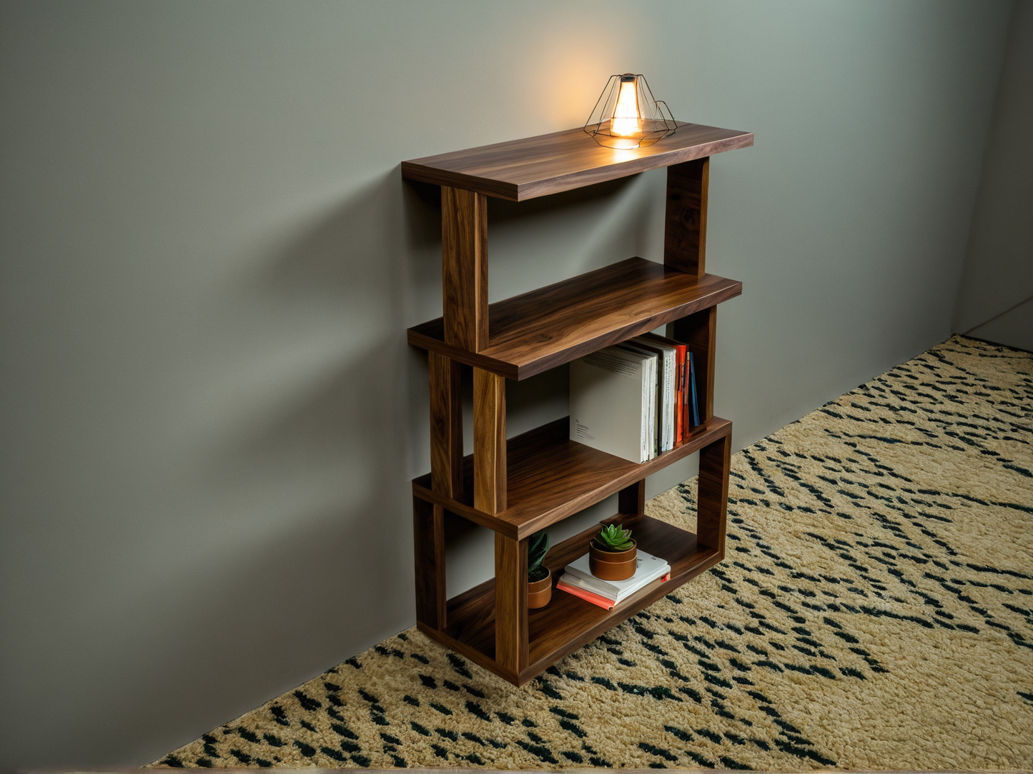 The Strata – Solid Black Walnut Bookshelf