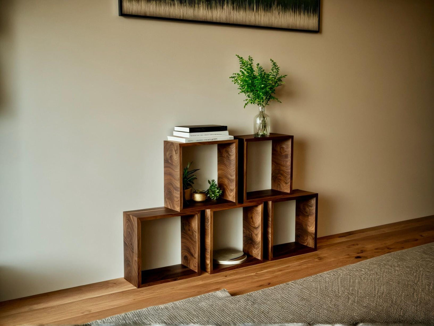 Handcrafted Modular Wooden Bookcase – Custom Solid Wood Shelving Unit