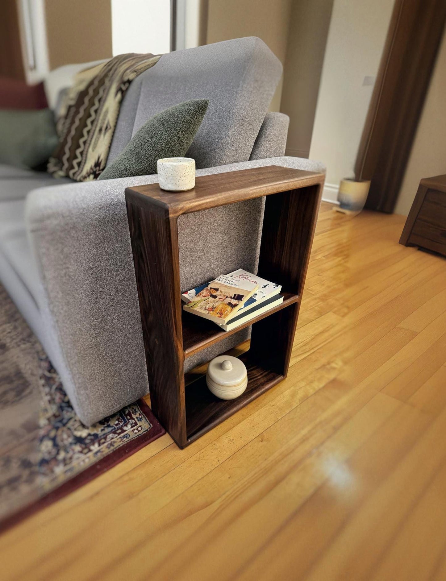 Handcrafted Black Walnut Bookcase – Mid-Century Modern Elegance
