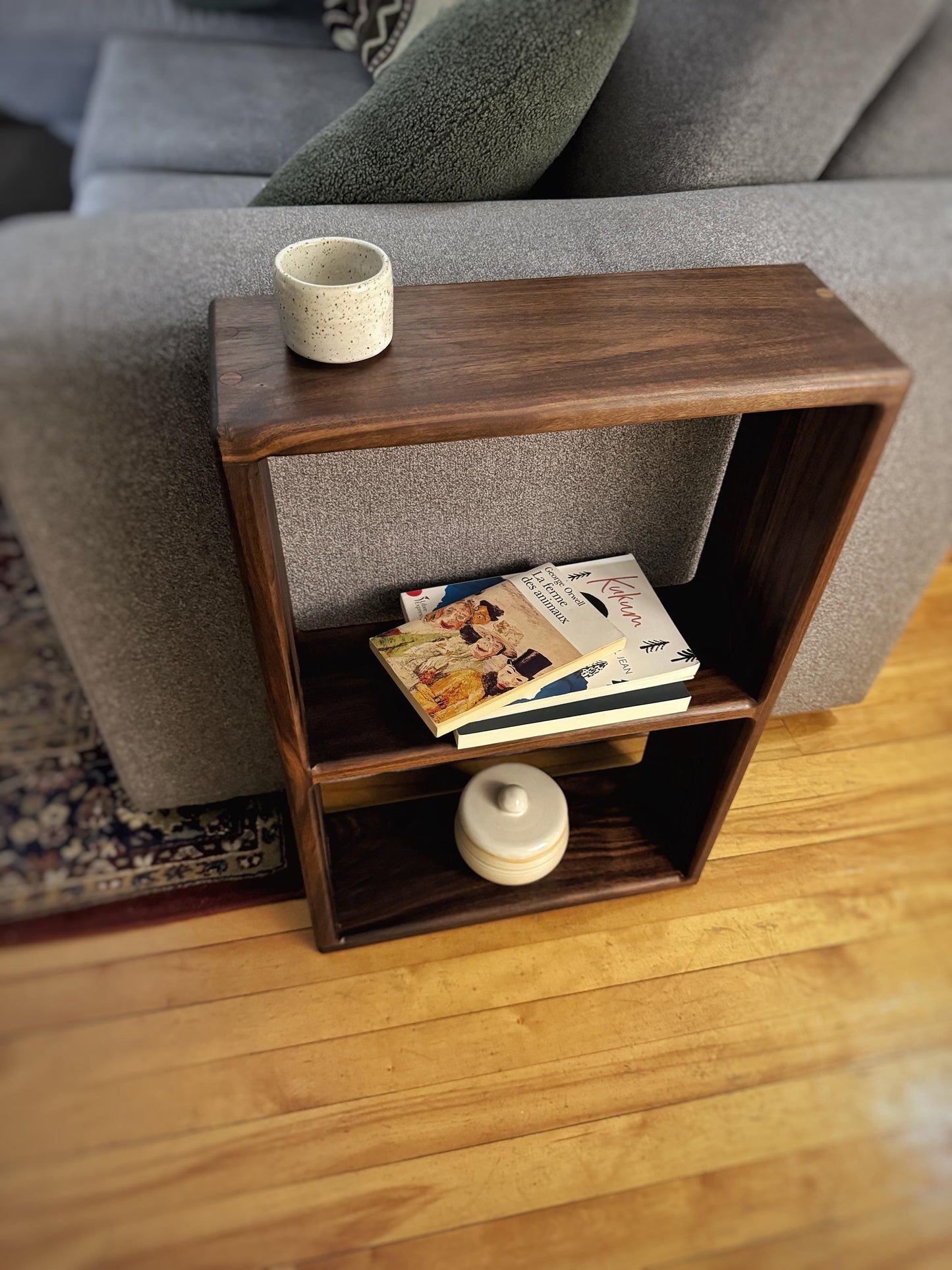 Handcrafted Black Walnut Bookcase – Mid-Century Modern Elegance