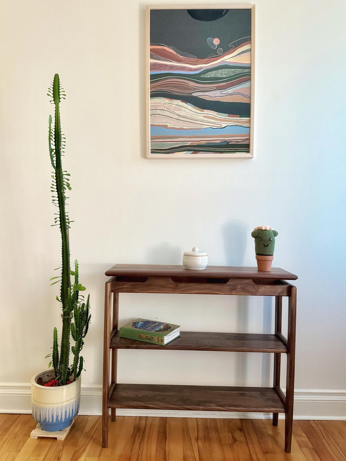Floating Black Walnut Shelf – Mid Century Modern Solid Wood Wall Shelf, Handmade Minimalist Display for Entryway or Living Room - The Horizon