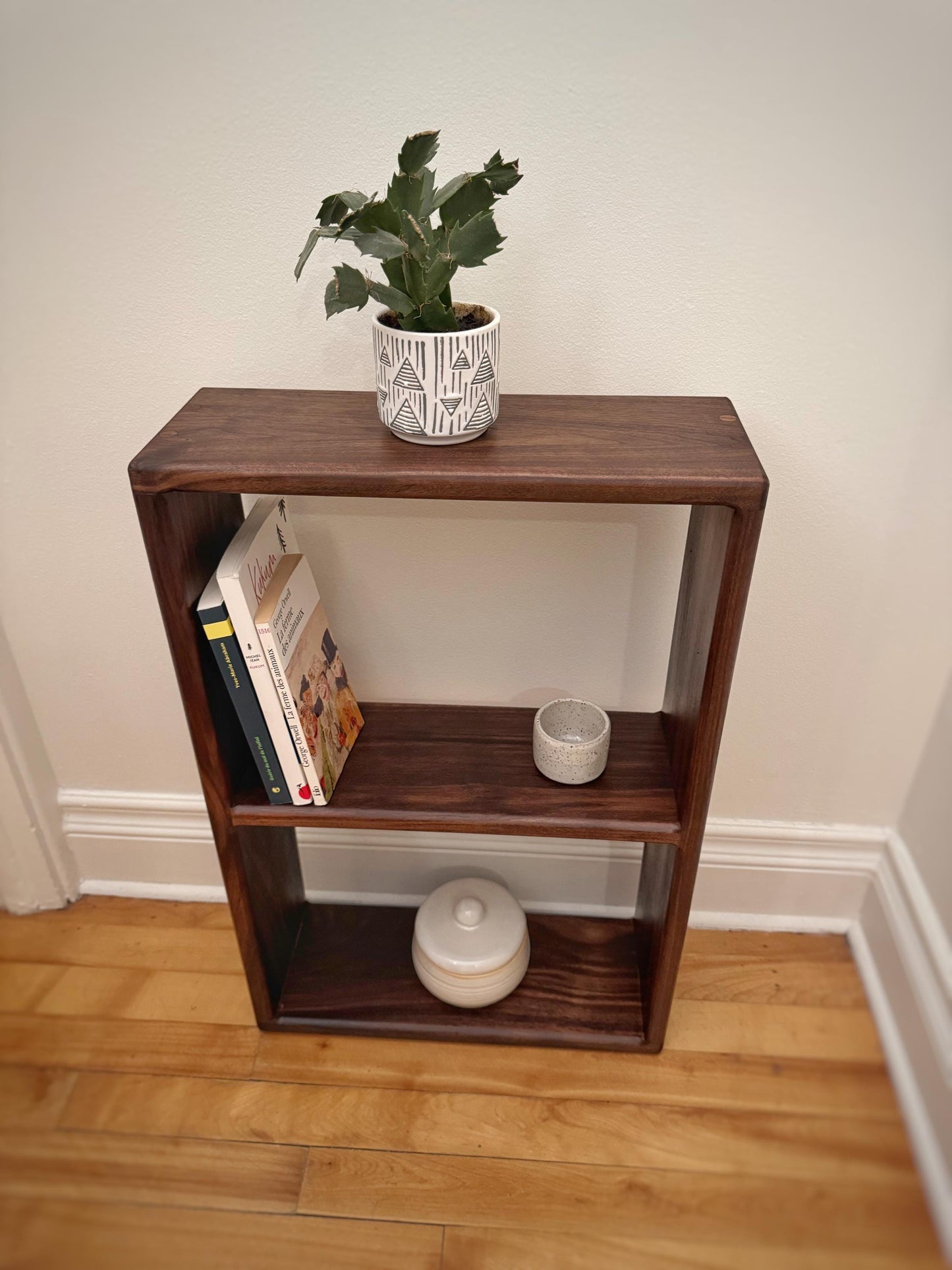 Handcrafted Black Walnut Bookcase – Mid-Century Modern Elegance