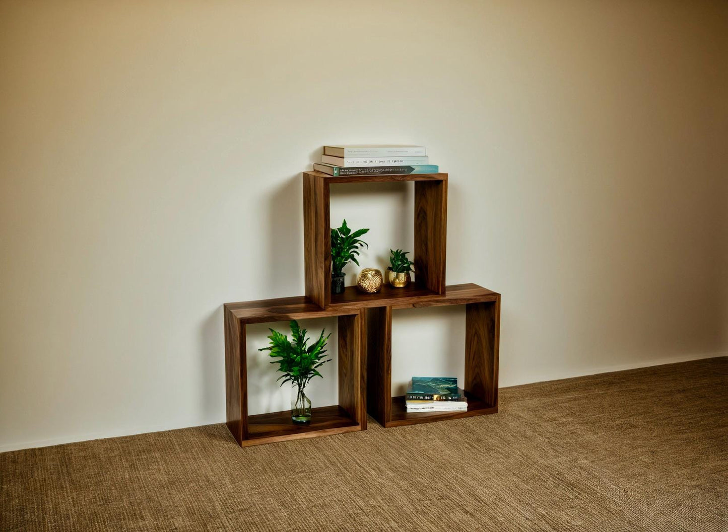Handcrafted Modular Wooden Bookcase – Custom Solid Wood Shelving Unit