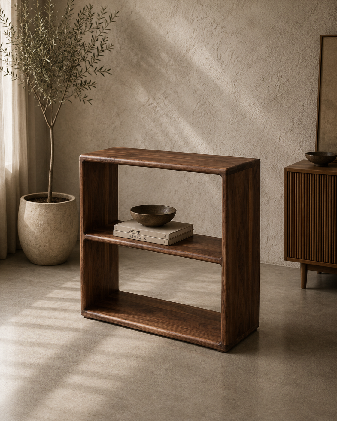 The Linea – Solid Black Walnut Narrow Bookcase