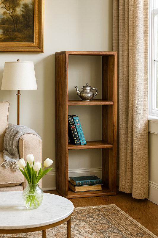 Custom Bookshelf Solid Black Walnut – Handmade Wood Shelving Unit, Modern Minimalist Bookcase for Living Room or Office - Made in Canada