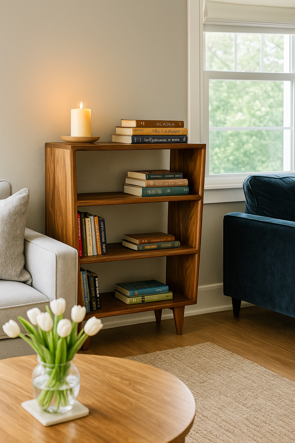 The Bodø - Solid Black Walnut Bookcase – Mid Century Modern Shelf, Handmade Wood Display, Minimalist Bookshelf, Custom Size, Made in Canada