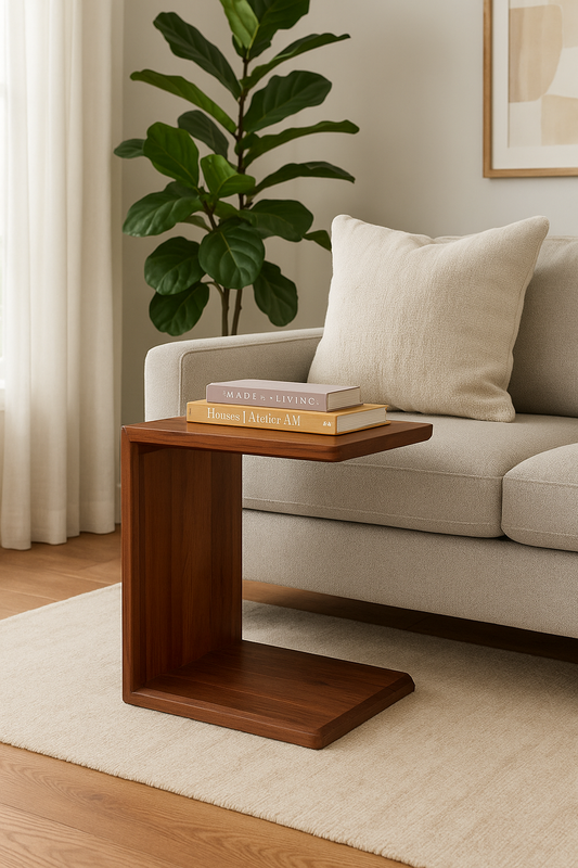 Black walnut C-Shaped Side Handmade Table – Solid wood Sofa Table, Minimalist End Table for Living Room or Bedside, Narrow table
