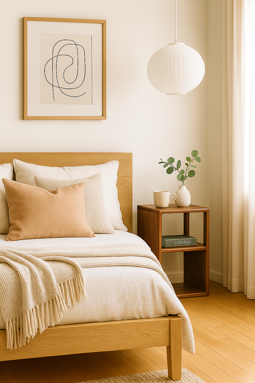 Handmade Narrow Black Walnut Nightstand – Minimalist Mid-Century Modern Bedside Table