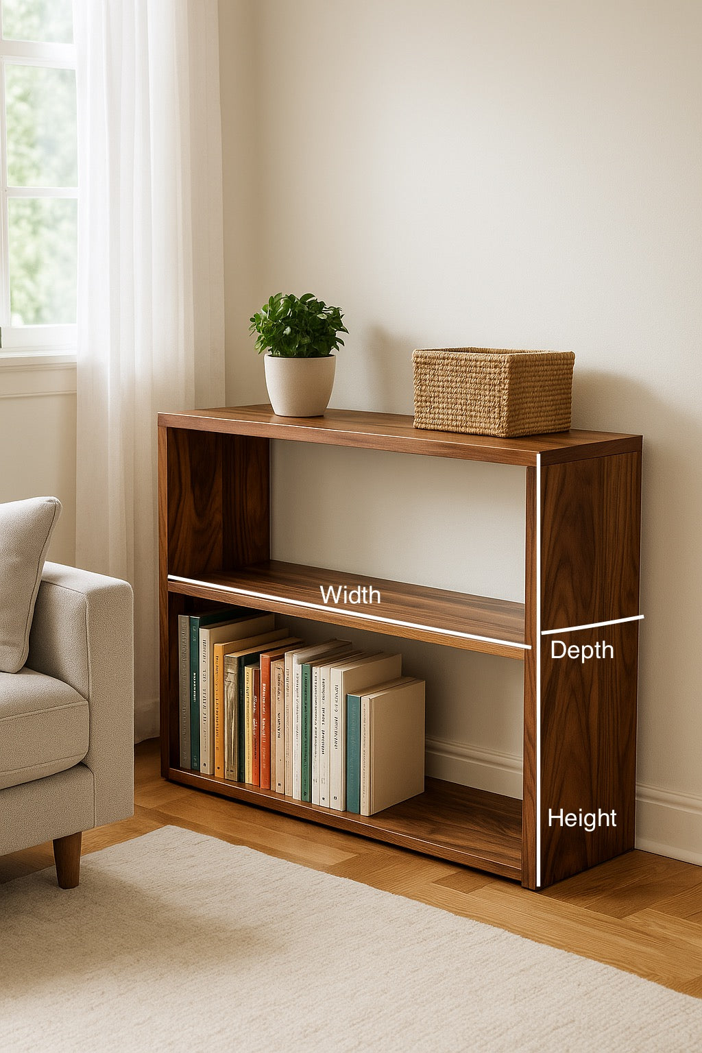 The Linea – Solid Black Walnut Narrow Bookcase – Boilard Artisan
