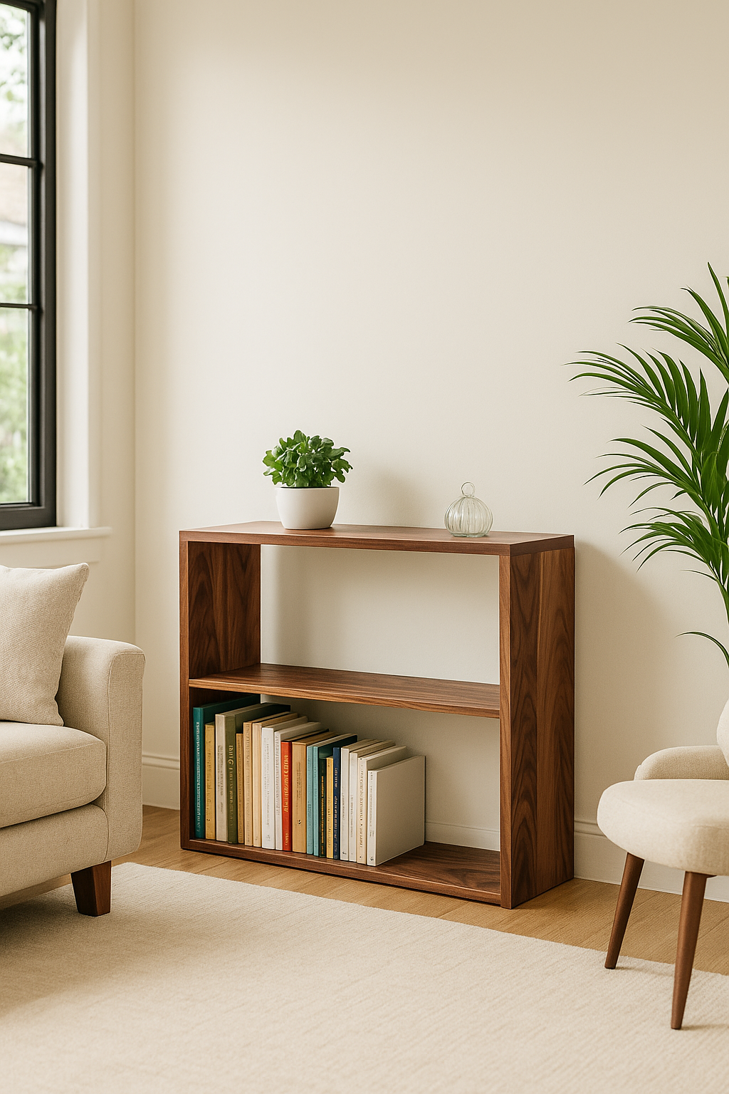 The Linea – Solid Black Walnut Narrow Bookcase