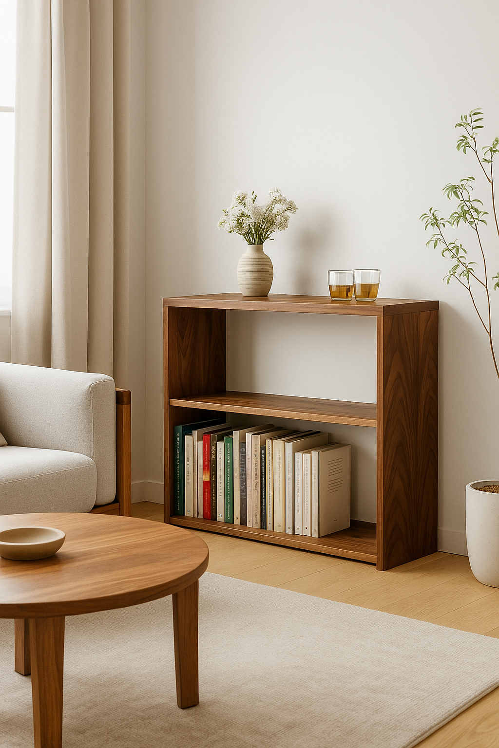 The Linea – Solid Black Walnut Narrow Bookcase