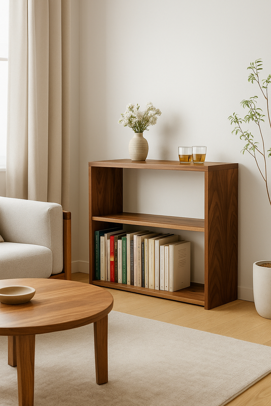 The Linea – Solid Black Walnut Narrow Bookcase