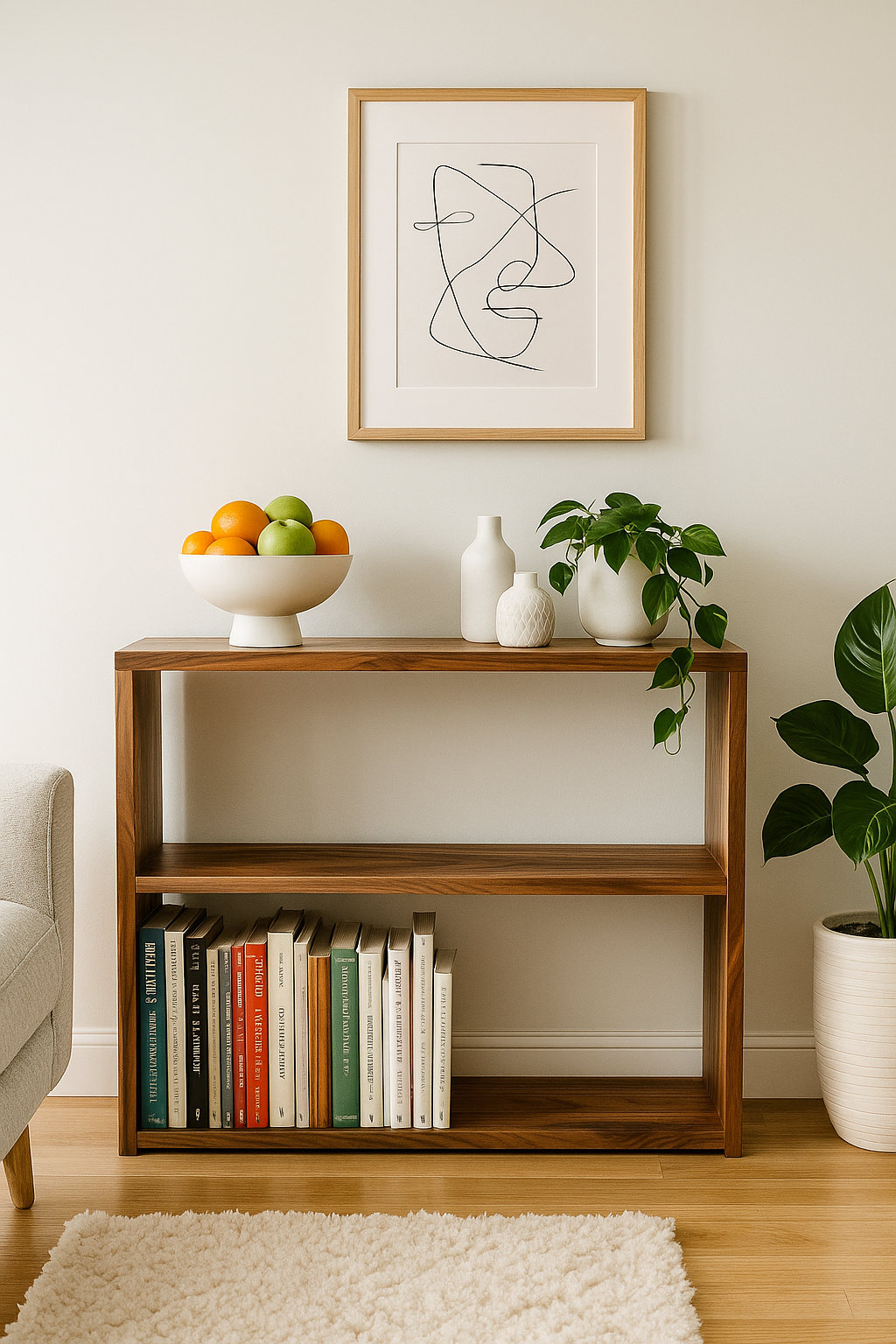 The Linea – Solid Black Walnut Narrow Bookcase