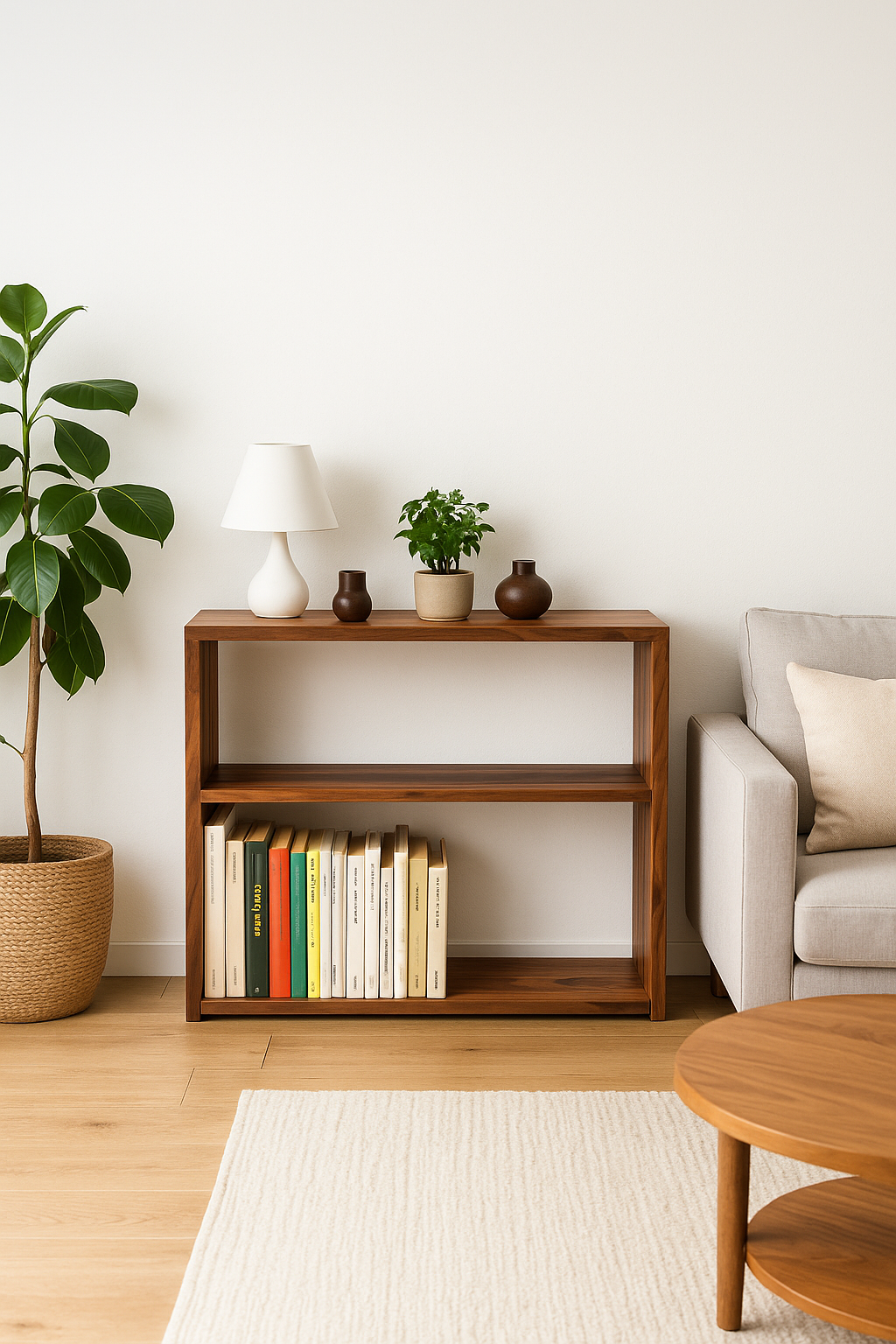 The Linea – Solid Black Walnut Narrow Bookcase