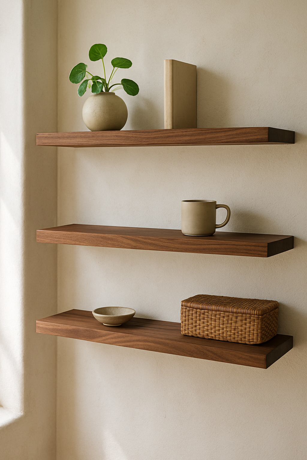 Black Walnut Wall Shelf – Minimalist Solid Wood Plank for Wall Shelves, Quebec Made