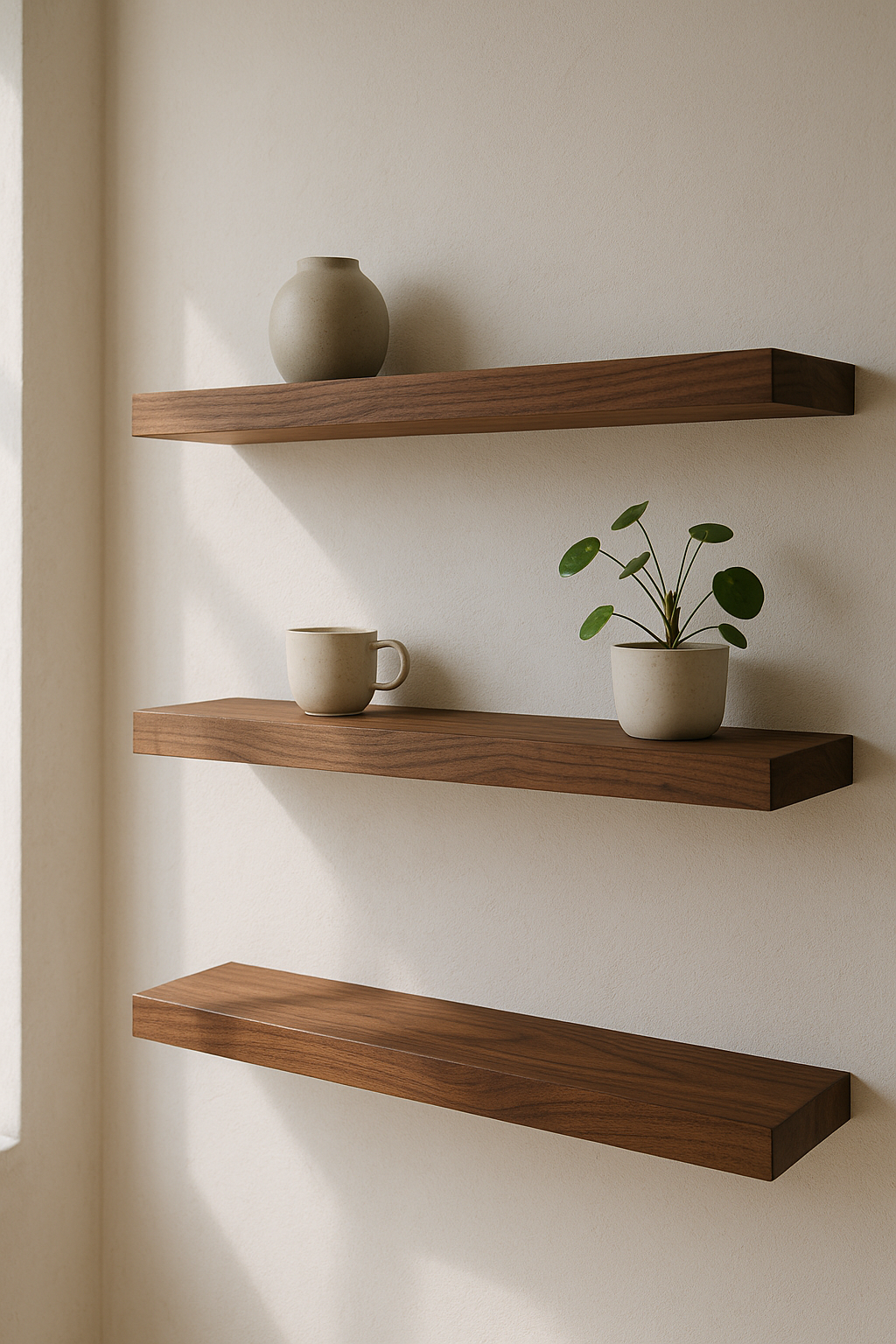 Black Walnut Wall Shelf – Minimalist Solid Wood Plank for Wall Shelves, Quebec Made