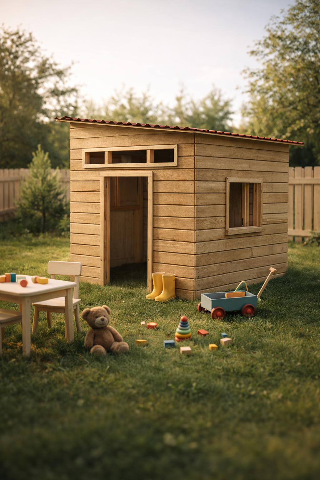 Kids Wooden Playhouse Plans PDF 6x6 | DIY Backyard Playhouse Step-by-Step | Woodworking Project