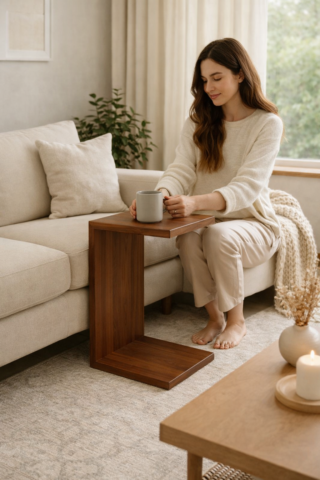 C-Shaped Side Handmade Table in black walnut