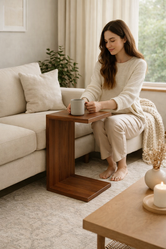 C-Shaped Side Handmade Table in black walnut