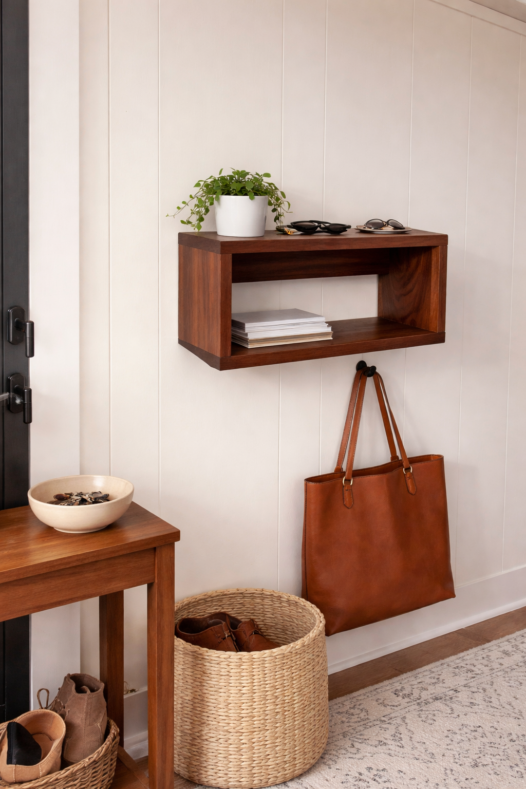 The Alta Floating Entryway Shelf in Black Walnut