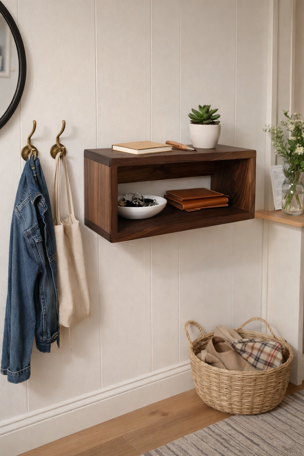 The Alta Floating Entryway Shelf in Black Walnut