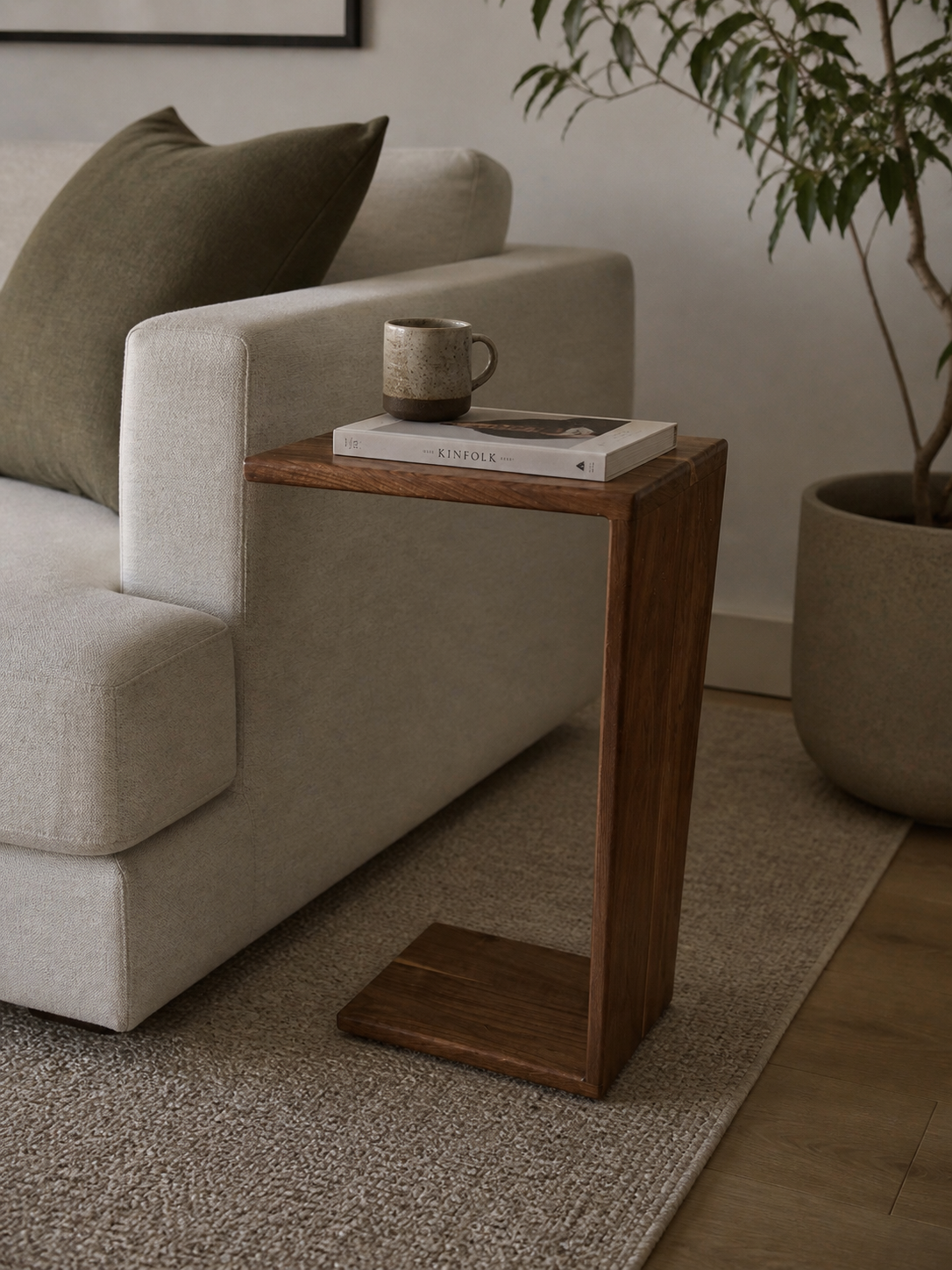 C-Shaped Side Handmade Table in black walnut