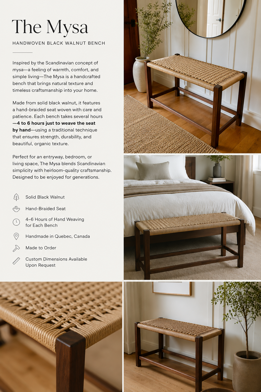 The Mysa – Handwoven Black Walnut Bench